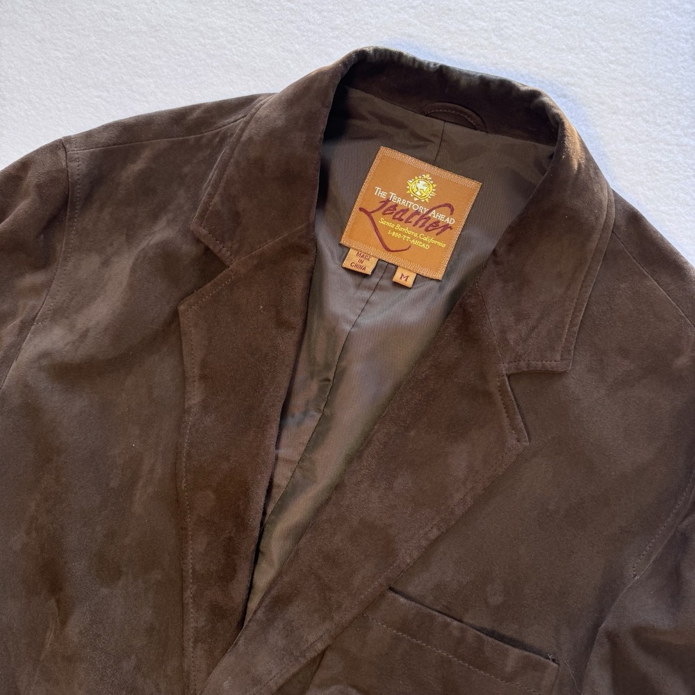 THE TERRITORY AHEAD Jacket Mens M Brown Suede Leather 3 Button Blazer Coat
